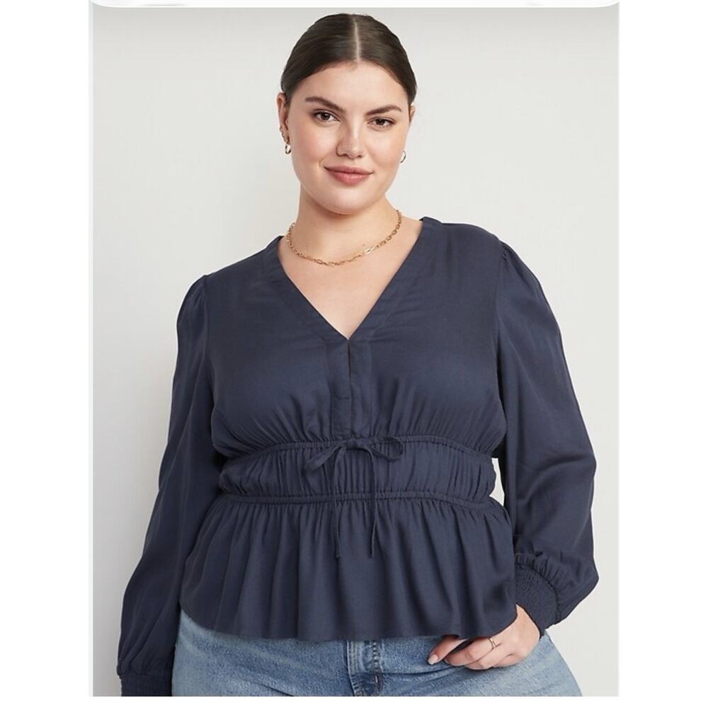 Old Navy NWT Womens XXL Boho defined waist tie front balloon sleeve v-neck top